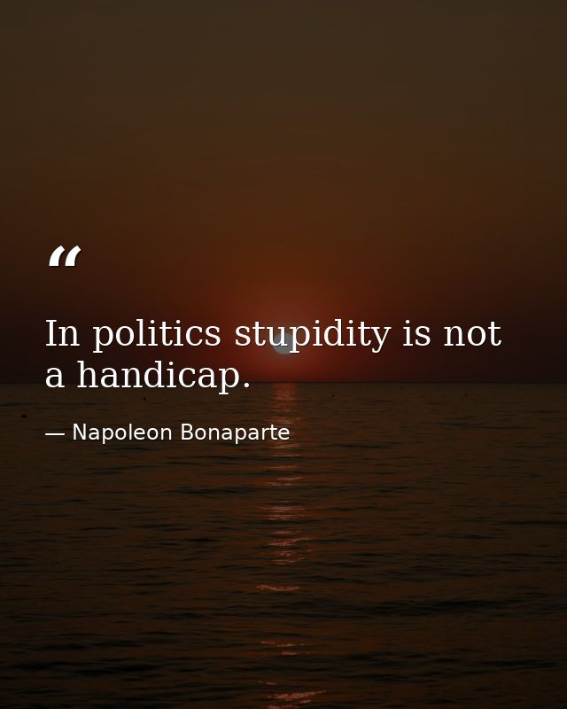 In politics stupidity is not a handicap. — Napoleon Bonaparte