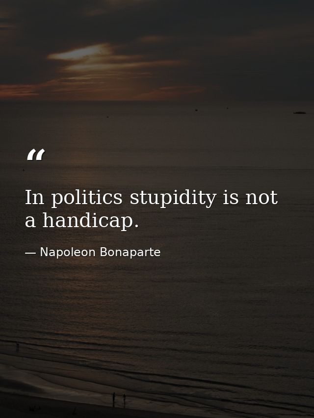 In politics stupidity is not a handicap. — Napoleon Bonaparte