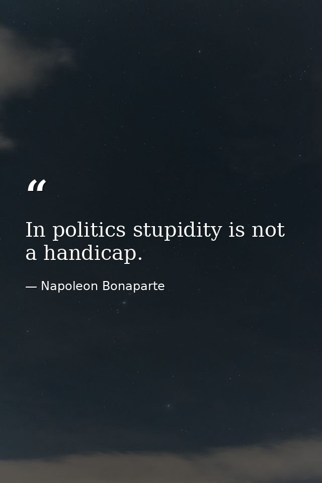 In politics stupidity is not a handicap. — Napoleon Bonaparte
