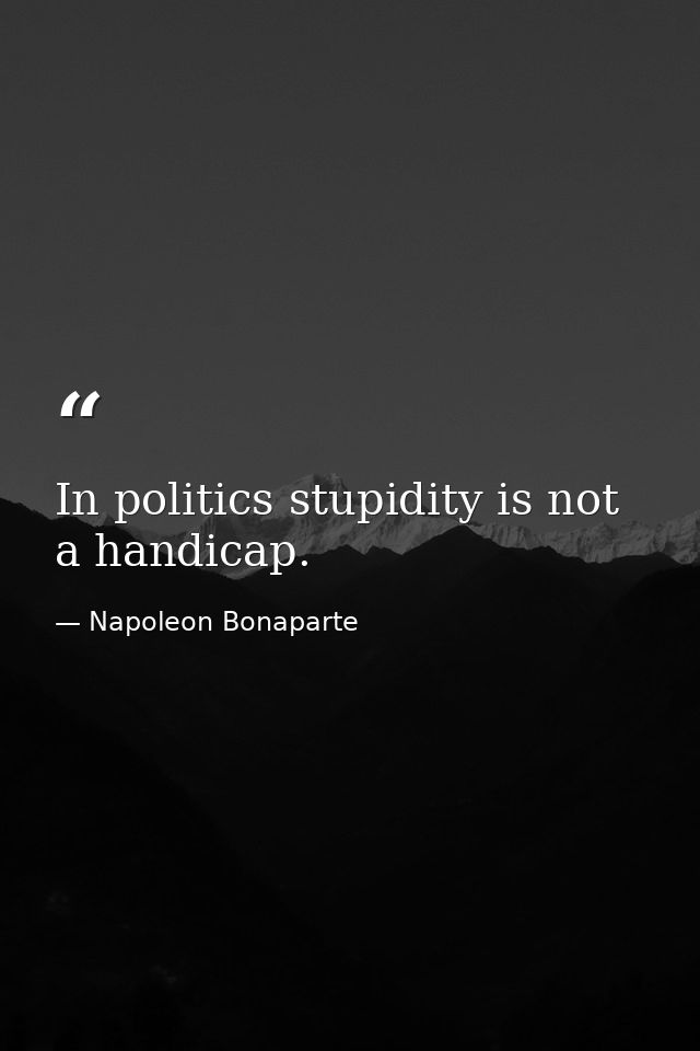 In politics stupidity is not a handicap. — Napoleon Bonaparte