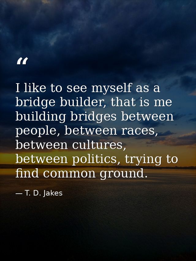 I like to see myself as a bridge builder, that is me building bridges between people, between races, between cultures, b — T. D. Jakes