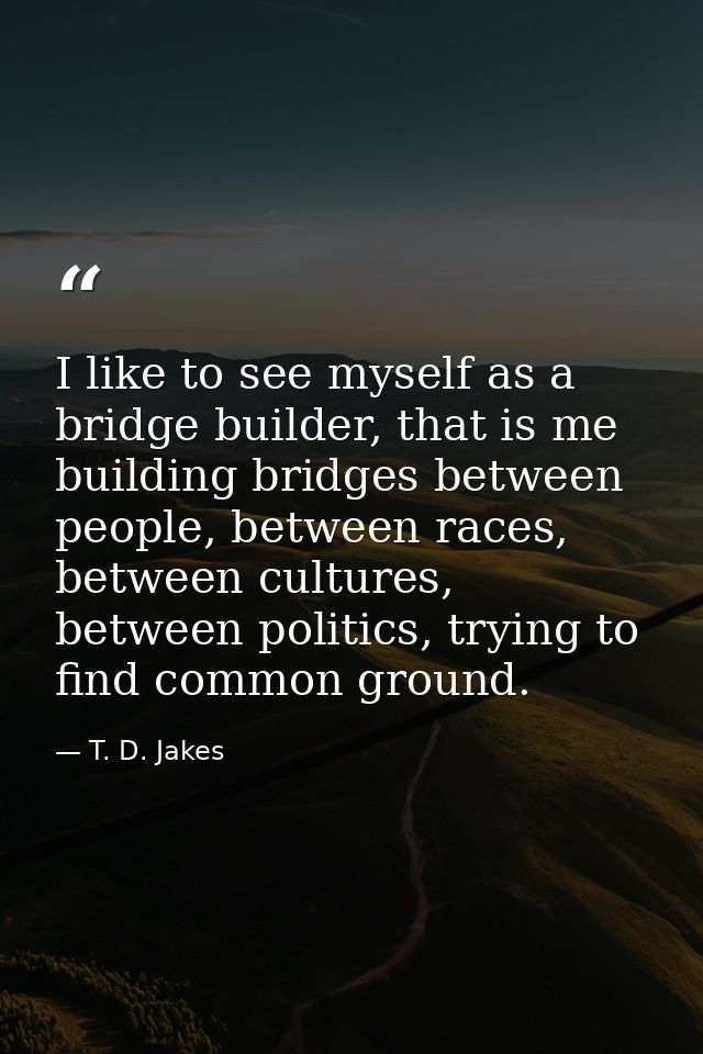 I like to see myself as a bridge builder, that is me building bridges between people, between races, between cultures, b — T. D. Jakes