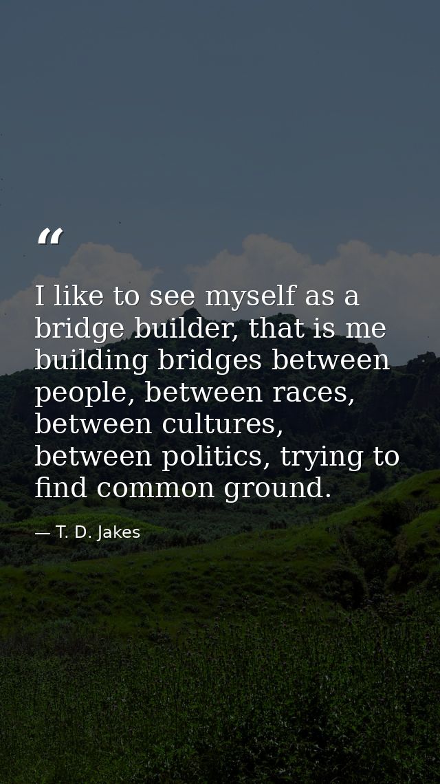 I like to see myself as a bridge builder, that is me building bridges between people, between races, between cultures, b — T. D. Jakes
