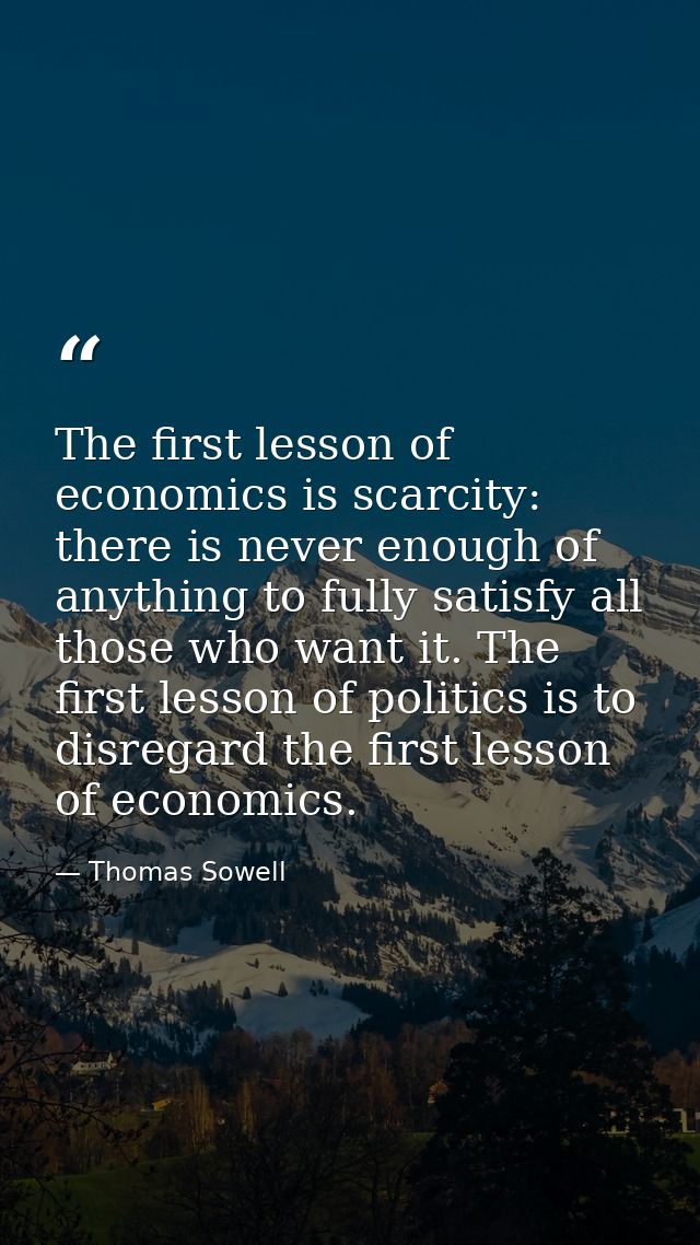 The first lesson of economics is scarcity: there is never enough of anything to fully satisfy all those who want it. The — Thomas Sowell