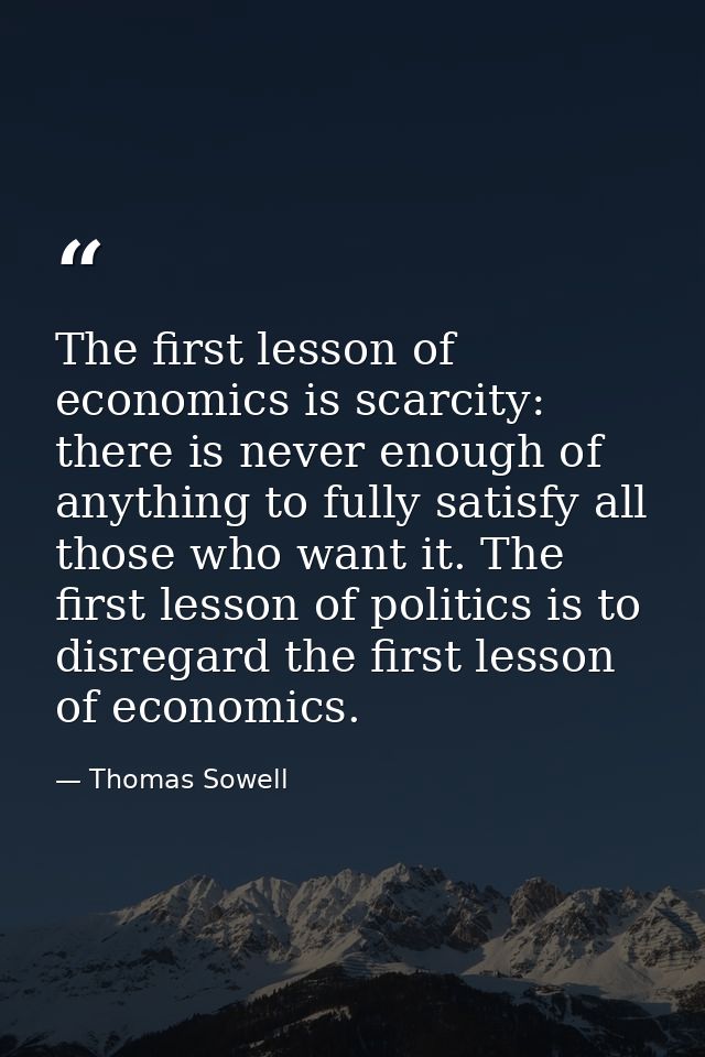 The first lesson of economics is scarcity: there is never enough of anything to fully satisfy all those who want it. The — Thomas Sowell