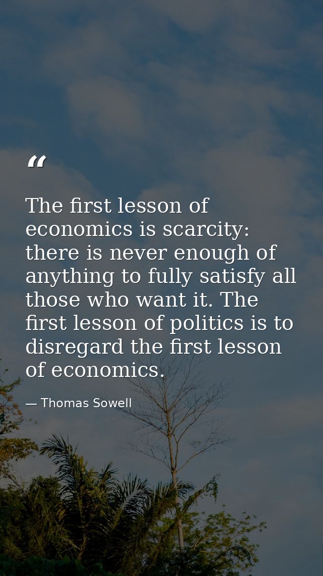 The first lesson of economics is scarcity: there is never enough of anything to fully satisfy all those who want it. The — Thomas Sowell