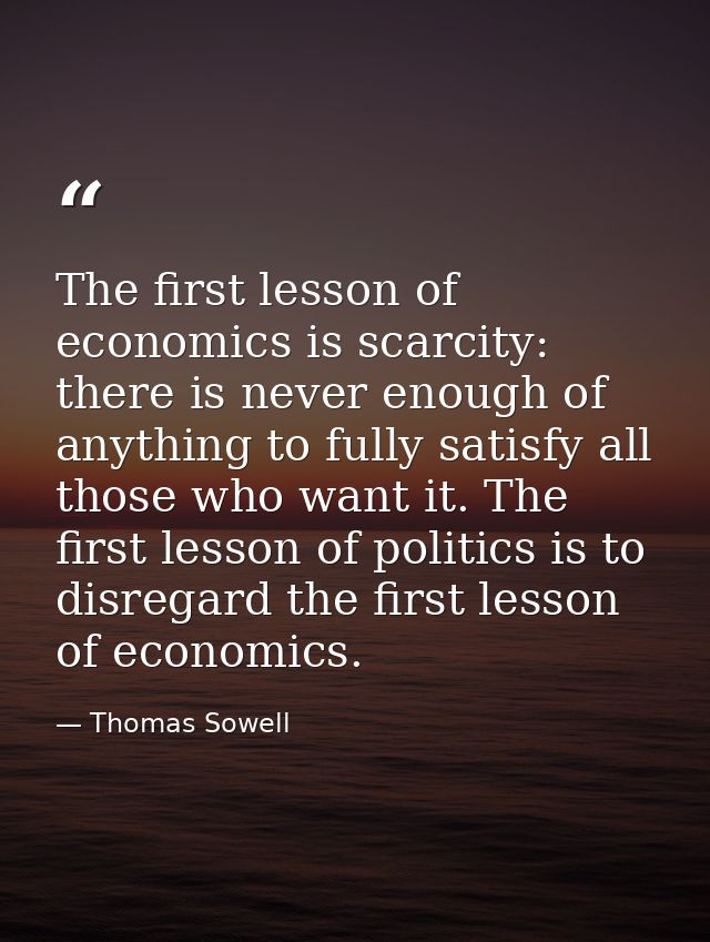 The first lesson of economics is scarcity: there is never enough of anything to fully satisfy all those who want it. The — Thomas Sowell