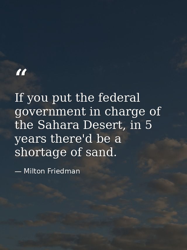 If you put the federal government in charge of the Sahara Desert, in 5 years there'd be a shortage of sand. — Milton Friedman