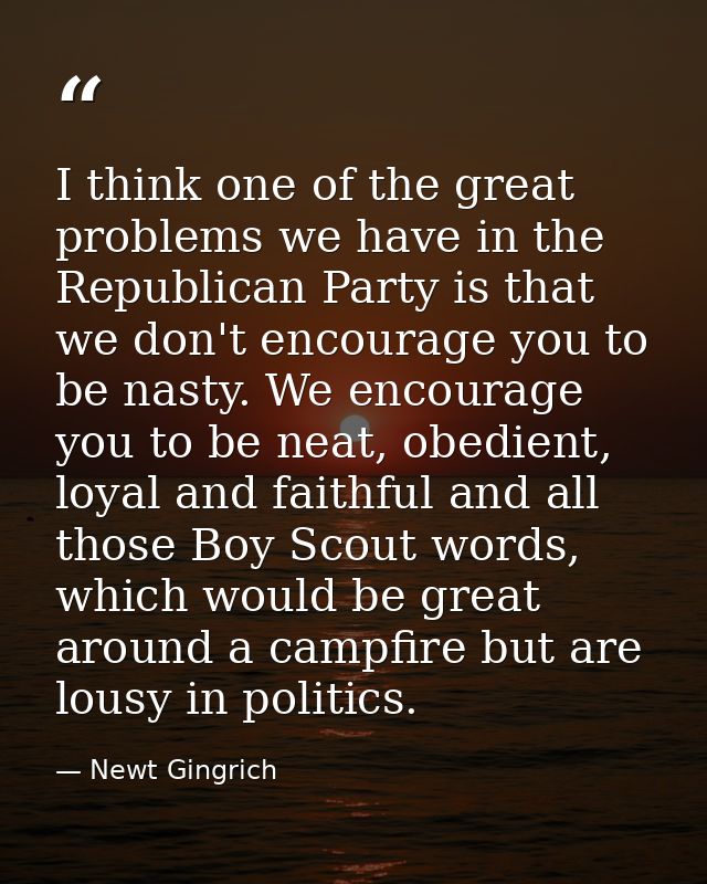 I think one of the great problems we have in the Republican Party is that we don't encourage you to be nasty. We encoura — Newt Gingrich