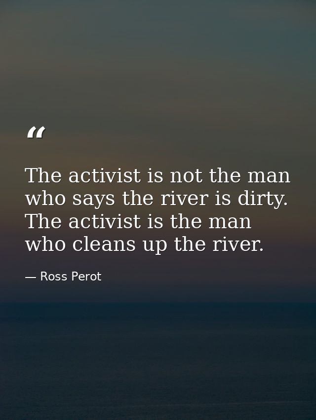 The activist is not the man who says the river is dirty. The activist is the man who cleans up the river. — Ross Perot