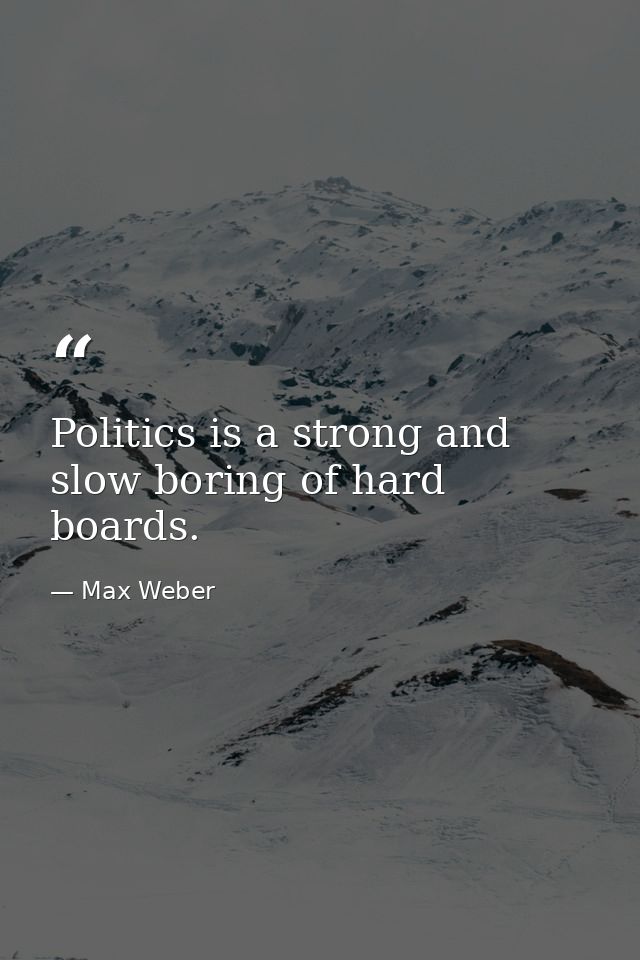 Politics is a strong and slow boring of hard boards. — Max Weber