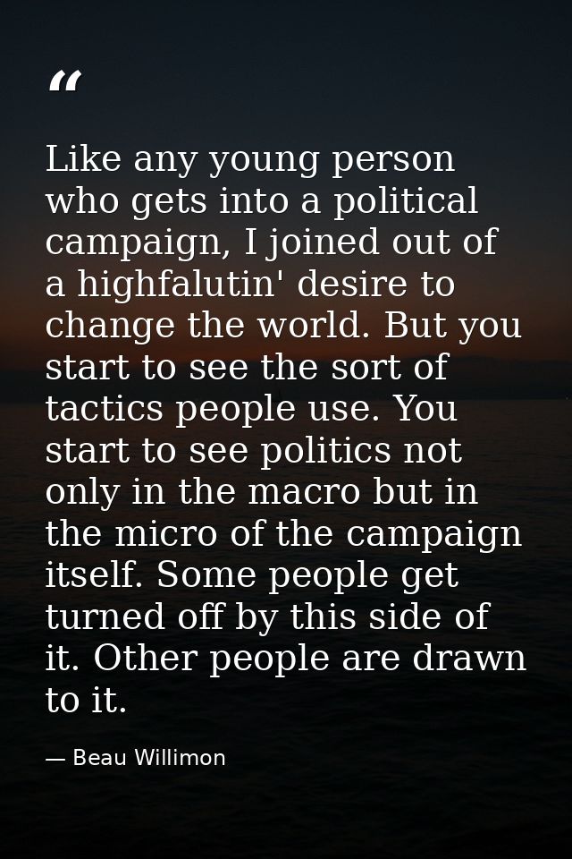 Like any young person who gets into a political campaign, I joined out of a highfalutin' desire to change the world. But — Beau Willimon