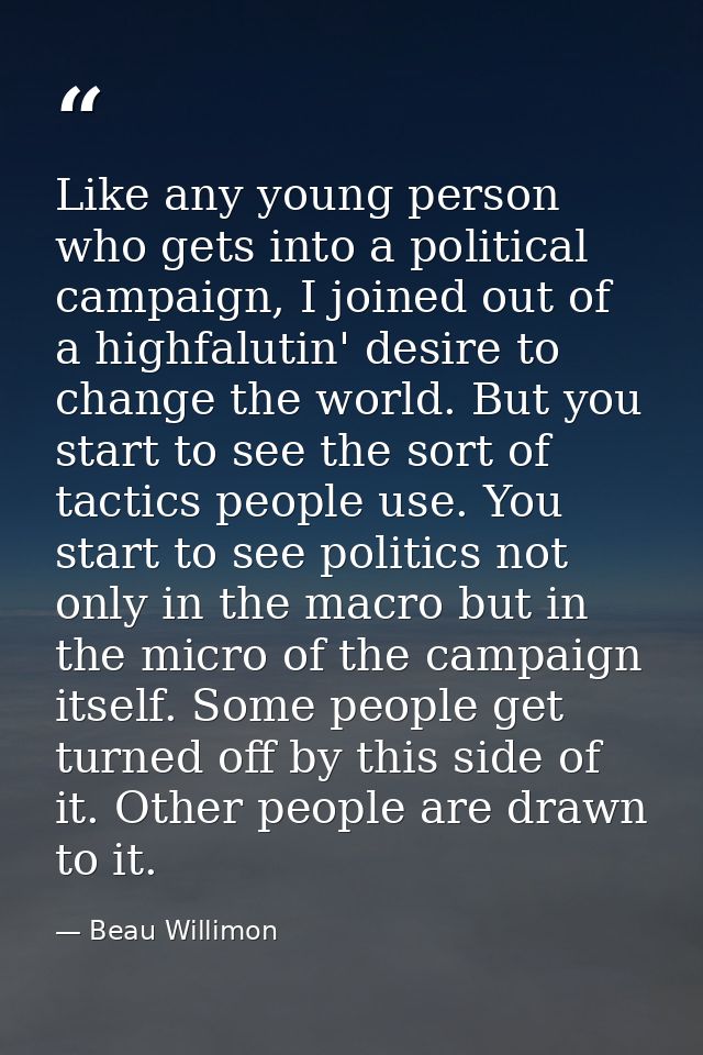 Like any young person who gets into a political campaign, I joined out of a highfalutin' desire to change the world. But — Beau Willimon