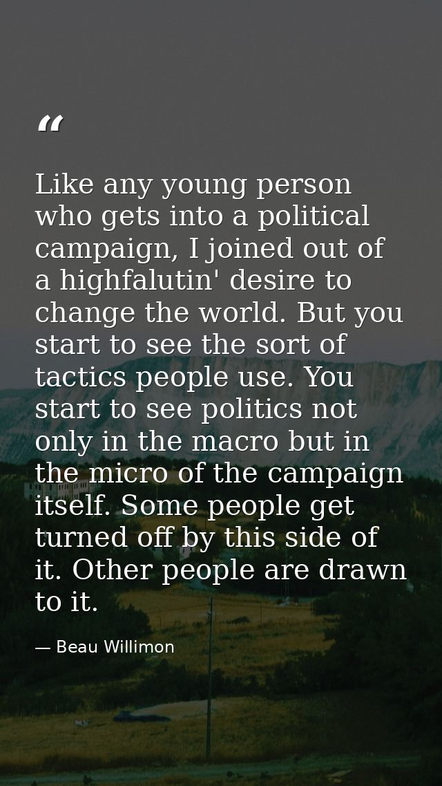 Like any young person who gets into a political campaign, I joined out of a highfalutin' desire to change the world. But — Beau Willimon