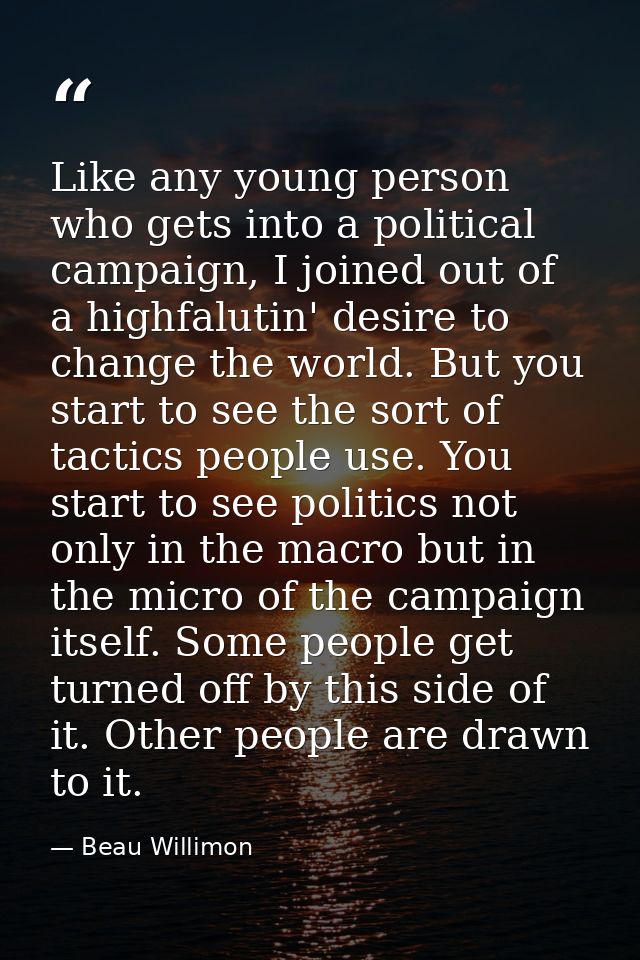 Like any young person who gets into a political campaign, I joined out of a highfalutin' desire to change the world. But — Beau Willimon