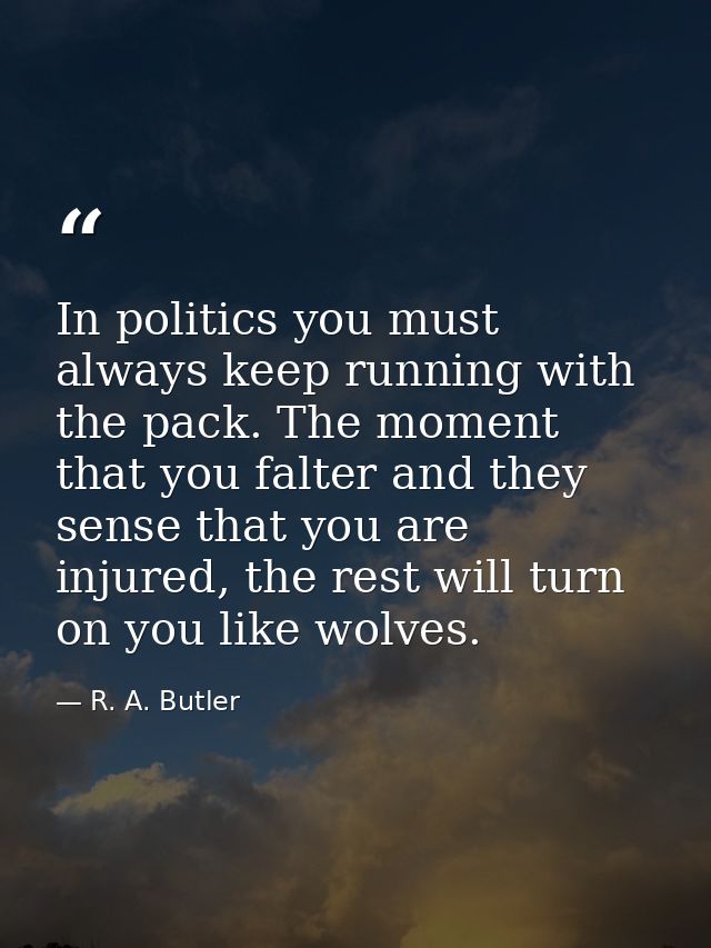 In politics you must always keep running with the pack. The moment that you falter and they sense that you are injured,  — R. A. Butler