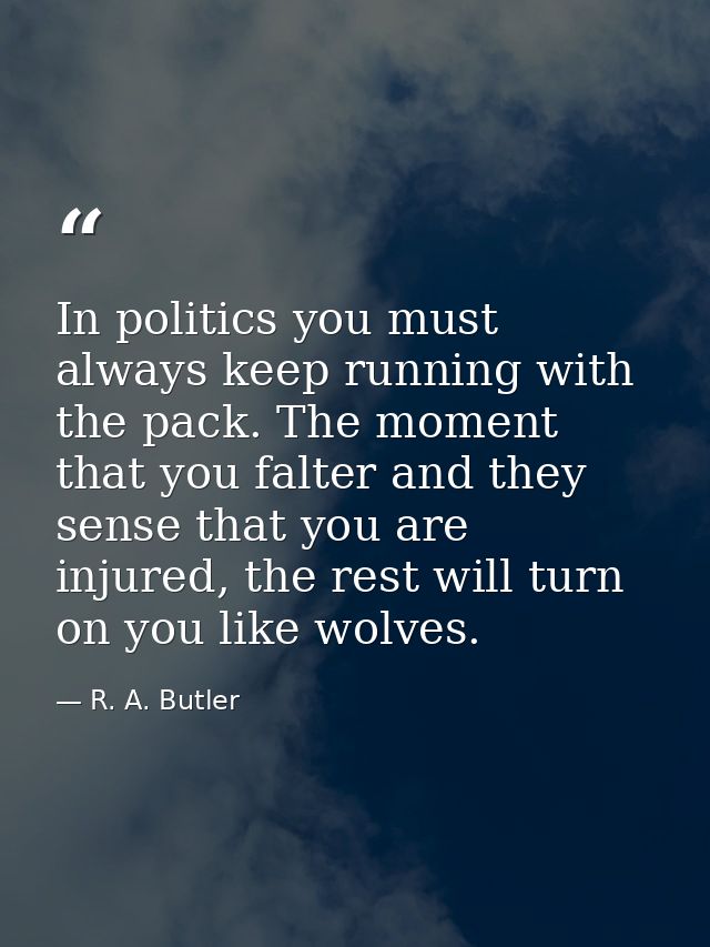 In politics you must always keep running with the pack. The moment that you falter and they sense that you are injured,  — R. A. Butler
