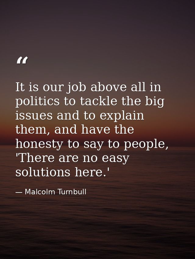 It is our job above all in politics to tackle the big issues and to explain them, and have the honesty to say to people, — Malcolm Turnbull
