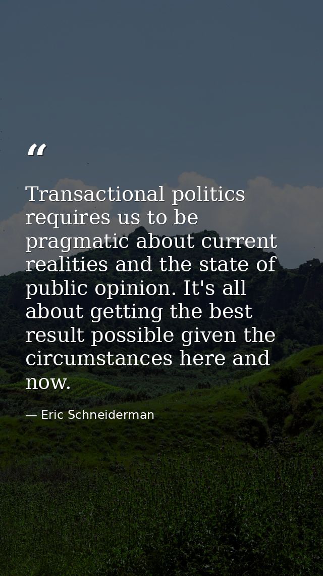 Transactional politics requires us to be pragmatic about current realities and the state of public opinion. It's all abo — Eric Schneiderman