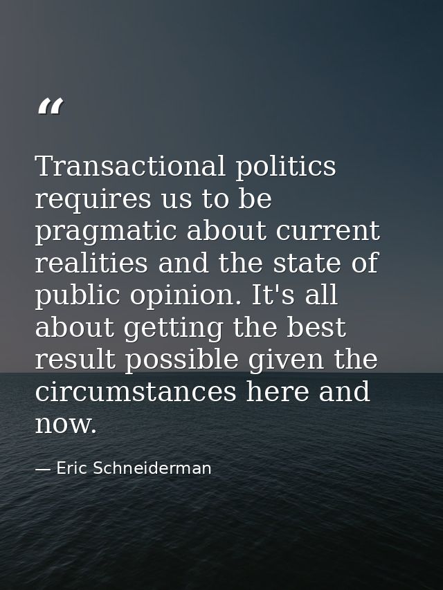 Transactional politics requires us to be pragmatic about current realities and the state of public opinion. It's all abo — Eric Schneiderman