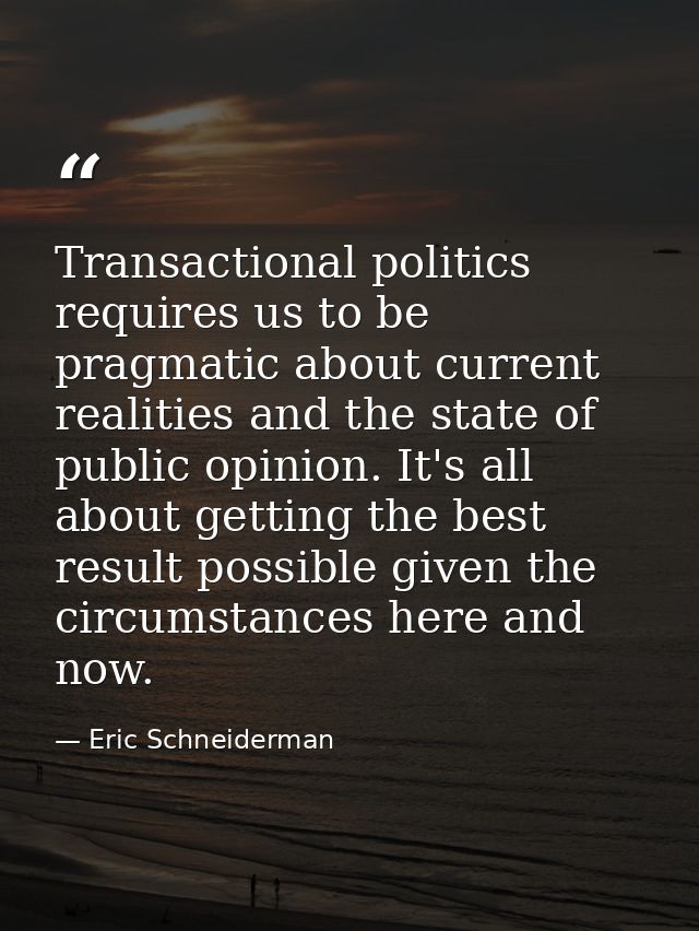 Transactional politics requires us to be pragmatic about current realities and the state of public opinion. It's all abo — Eric Schneiderman