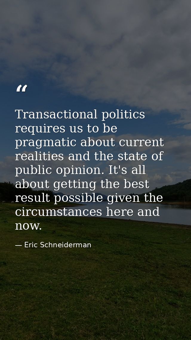 Transactional politics requires us to be pragmatic about current realities and the state of public opinion. It's all abo — Eric Schneiderman