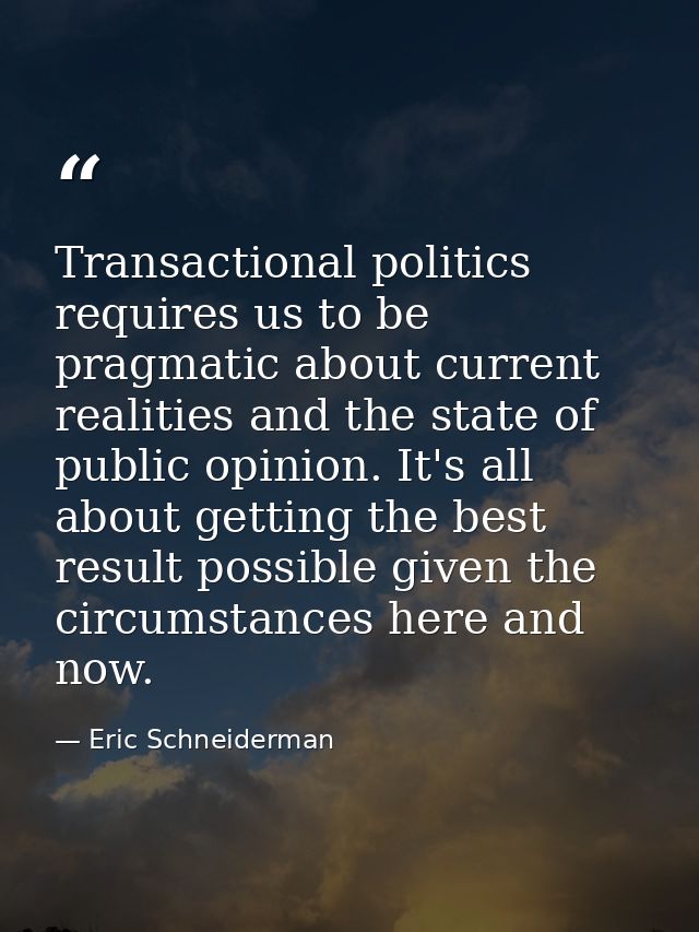 Transactional politics requires us to be pragmatic about current realities and the state of public opinion. It's all abo — Eric Schneiderman