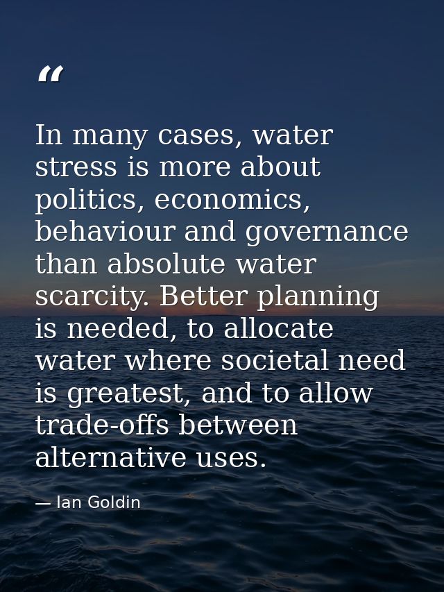 In many cases, water stress is more about politics, economics, behaviour and governance than absolute water scarcity. Be — Ian Goldin