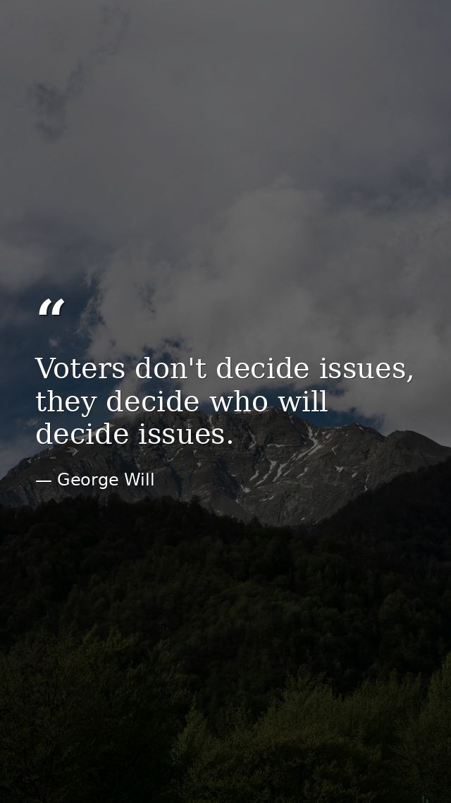 Voters don't decide issues, they decide who will decide issues. — George Will
