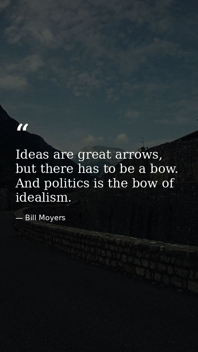 Ideas are great arrows, but there has to be a bow. And politics is the bow of idealism. — Bill Moyers