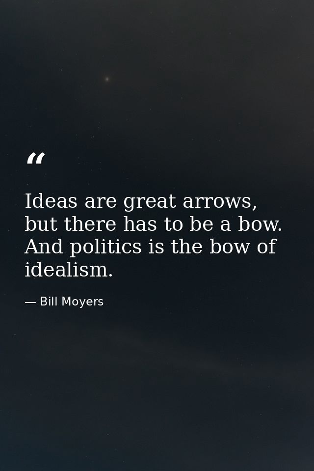 Ideas are great arrows, but there has to be a bow. And politics is the bow of idealism. — Bill Moyers