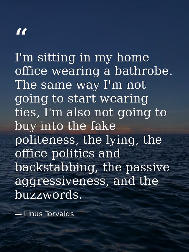 I'm sitting in my home office wearing a bathrobe. The same way I'm not going to start wearing ties, I'm also not going t — Linus Torvalds