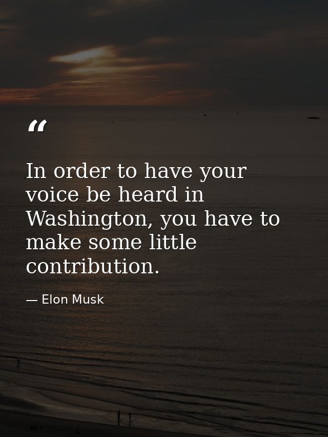 In order to have your voice be heard in Washington, you have to make some little contribution. — Elon Musk