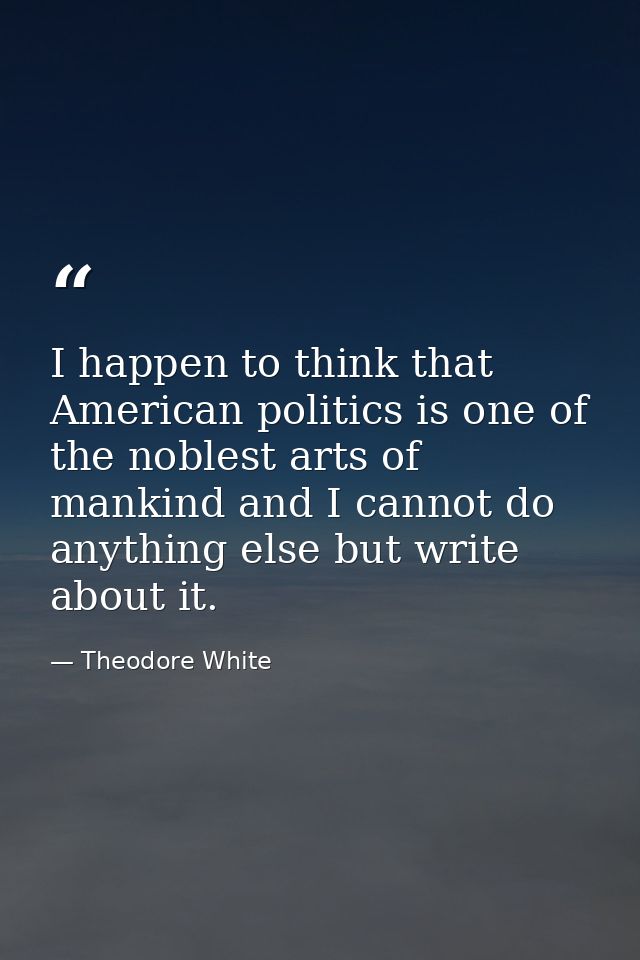 I happen to think that American politics is one of the noblest arts of mankind and I cannot do anything else but write a — Theodore White