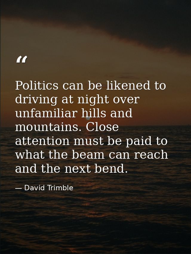 Politics can be likened to driving at night over unfamiliar hills and mountains. Close attention must be paid to what th — David Trimble