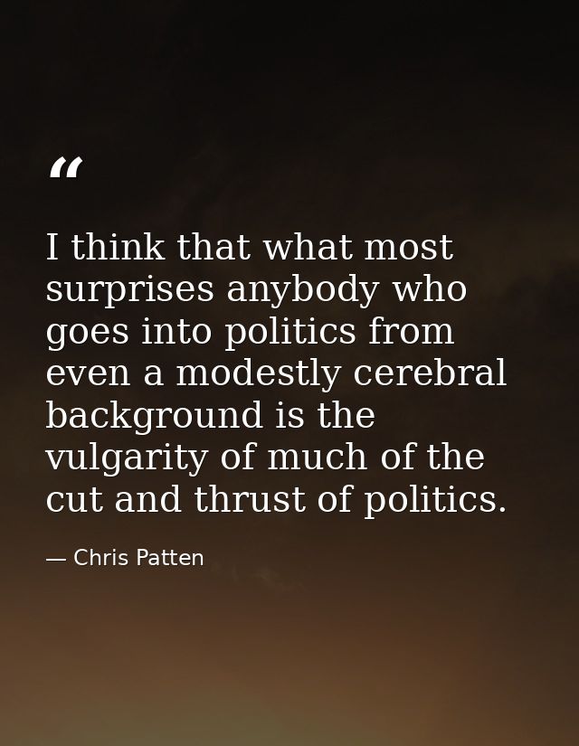 I think that what most surprises anybody who goes into politics from even a modestly cerebral background is the vulgarit — Chris Patten