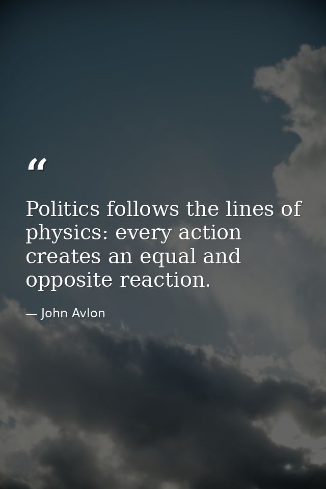 Politics follows the lines of physics: every action creates an equal and opposite reaction. — John Avlon