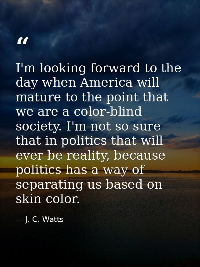 I'm looking forward to the day when America will mature to the point that we are a color-blind society. I'm not so sure  — J. C. Watts