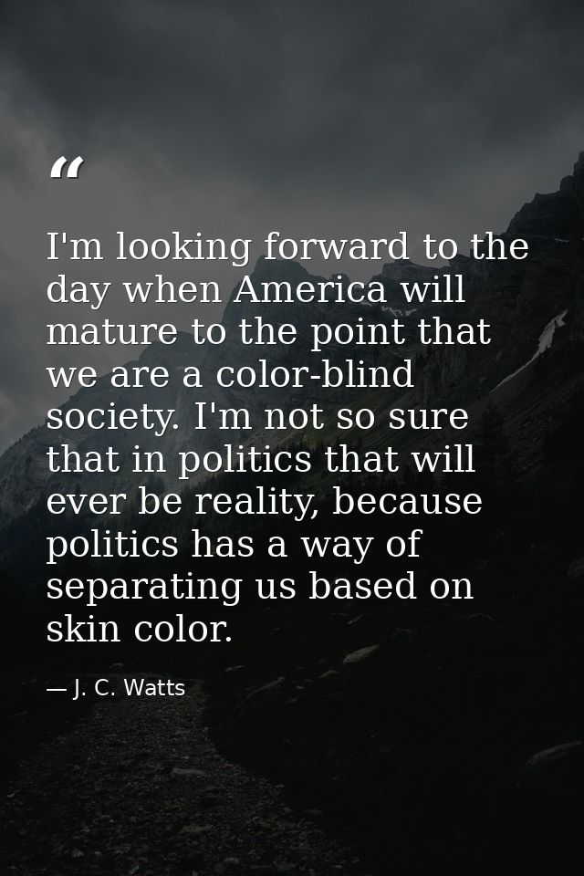 I'm looking forward to the day when America will mature to the point that we are a color-blind society. I'm not so sure  — J. C. Watts