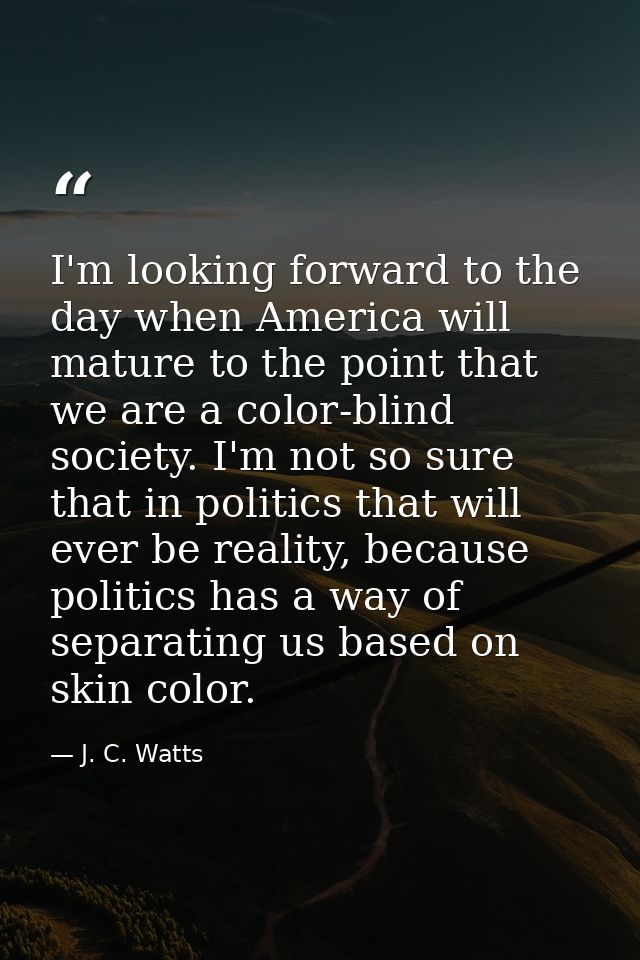 I'm looking forward to the day when America will mature to the point that we are a color-blind society. I'm not so sure  — J. C. Watts