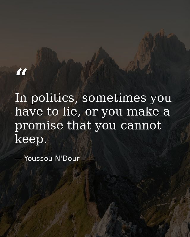 In politics, sometimes you have to lie, or you make a promise that you cannot keep. — Youssou N'Dour