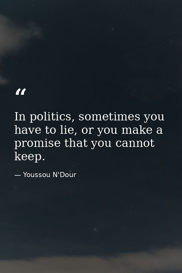 In politics, sometimes you have to lie, or you make a promise that you cannot keep. — Youssou N'Dour