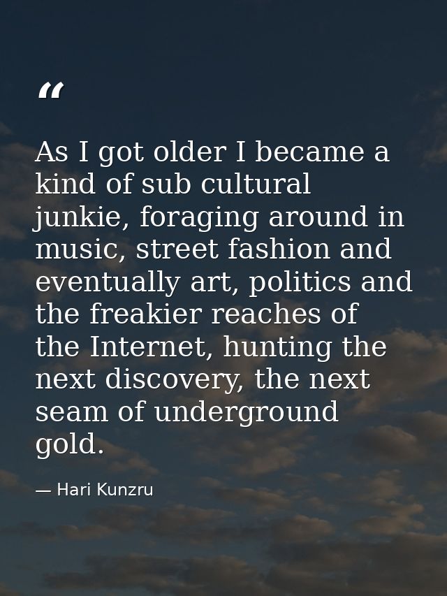 As I got older I became a kind of sub cultural junkie, foraging around in music, street fashion and eventually art, poli — Hari Kunzru