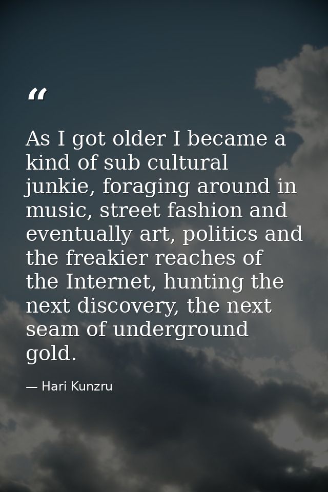 As I got older I became a kind of sub cultural junkie, foraging around in music, street fashion and eventually art, poli — Hari Kunzru