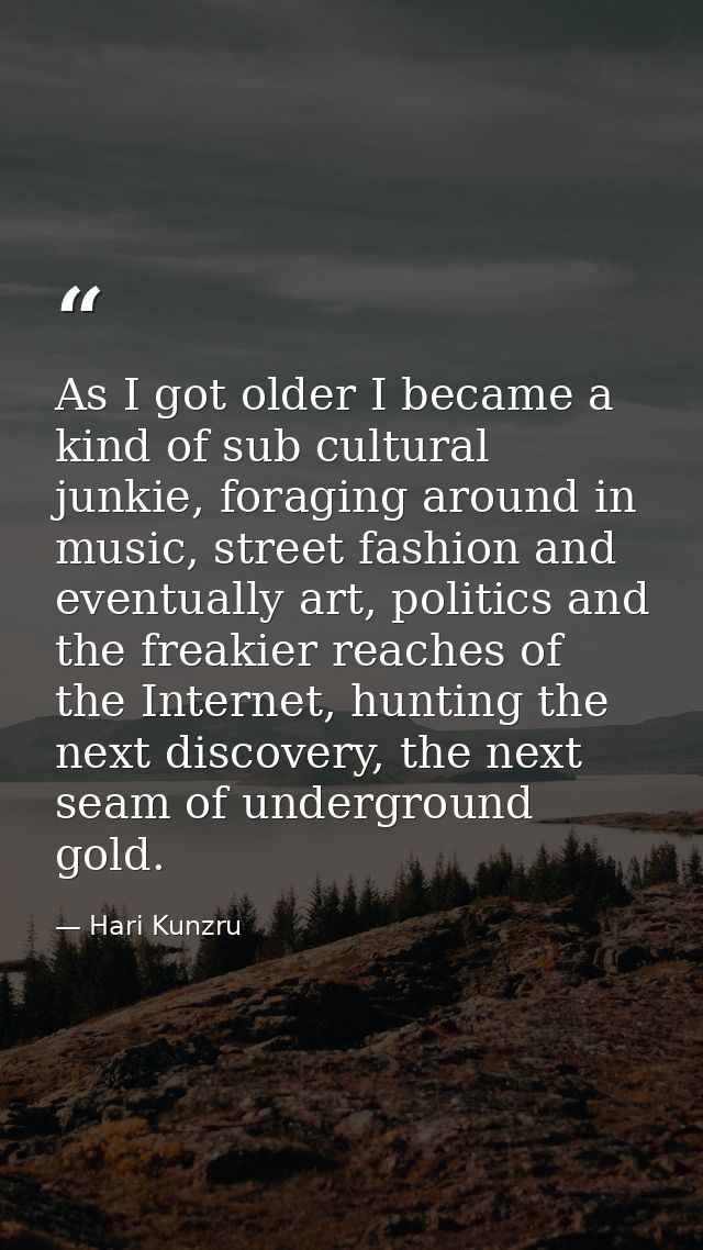 As I got older I became a kind of sub cultural junkie, foraging around in music, street fashion and eventually art, poli — Hari Kunzru