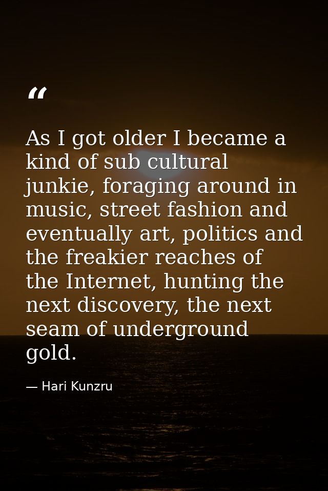 As I got older I became a kind of sub cultural junkie, foraging around in music, street fashion and eventually art, poli — Hari Kunzru
