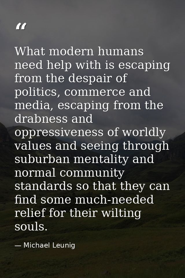 What modern humans need help with is escaping from the despair of politics, commerce and media, escaping from the drabne — Michael Leunig