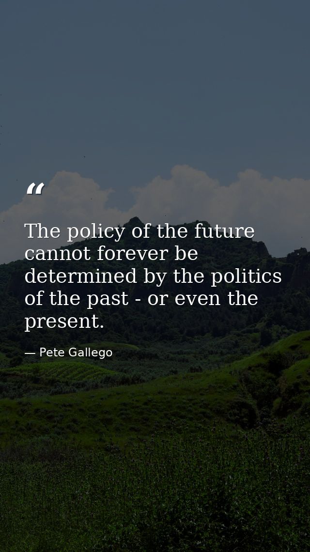The policy of the future cannot forever be determined by the politics of the past - or even the present. — Pete Gallego
