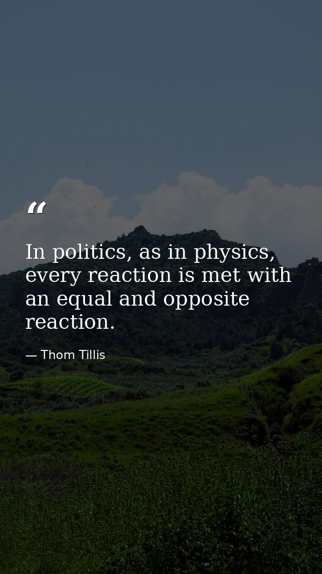 In politics, as in physics, every reaction is met with an equal and opposite reaction. — Thom Tillis