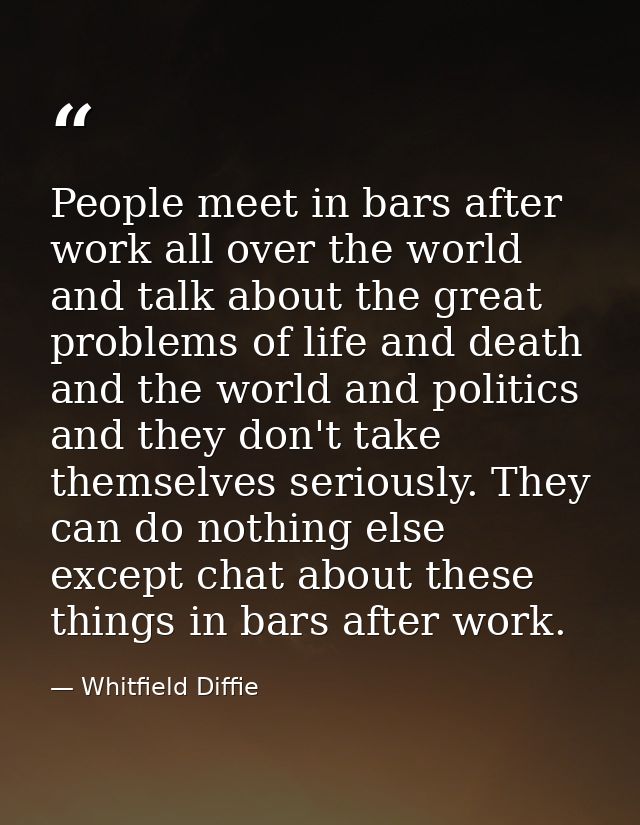 People meet in bars after work all over the world and talk about the great problems of life and death and the world and  — Whitfield Diffie